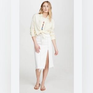 We The Free by Free People White Denim Midi Skirt Size 29 Raw Hem Slit